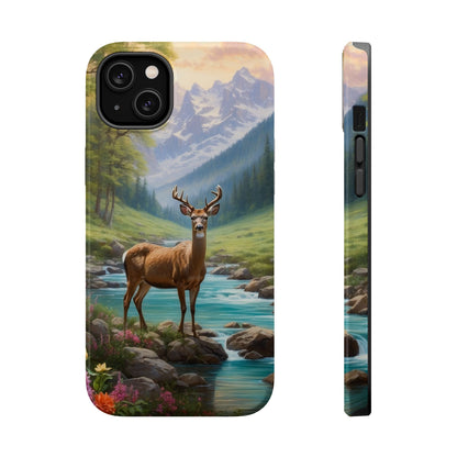 Alpine Serenity – Stag in Mountain Bliss MagSafe iPhone Cases