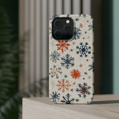 Rustic Orange and Blue Snowflake Pattern – MagSafe iPhone Series Case