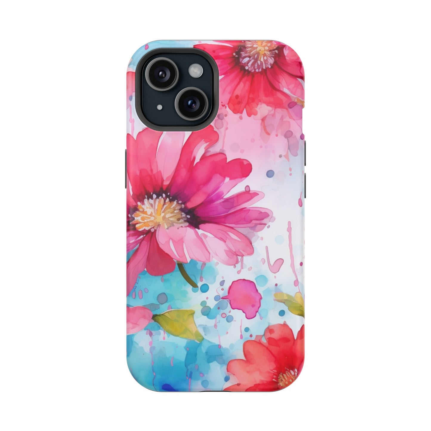 Vibrant Watercolor Red & Pink Floral - MagSafe iPhone Case