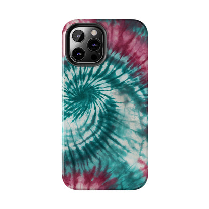 Pink and Teal Tie-Dye iPhone Case – Retro Spiral Design