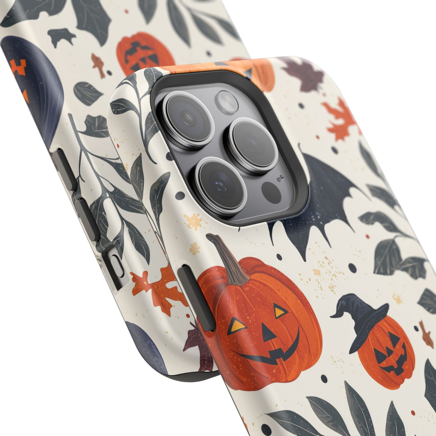 Spooky Halloween MagSafe iPhone Case – Pumpkins, Bats, and Spider Design