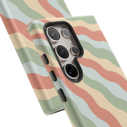 Earthy Retro Waves Samsung Galaxy Case – 70s-Inspired Wavy Stripes in Soft Green, Cream, and Rust