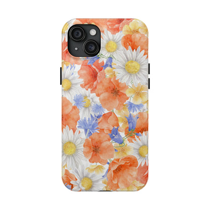 Watercolor Wildflower Pattern iPhone Case – Durable Matte Finish with Daisy, Poppy & Cornflower Design