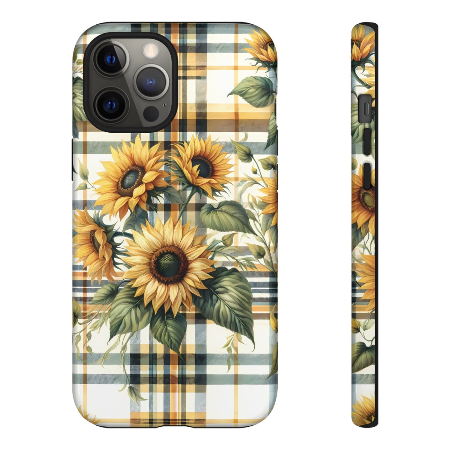 Cute Sunflower Phone Case - Sunny Blossom Plaid - Checkered Sunflowers Phone Case for iPhone & Samsung. Be Happy With These Bright Colors!