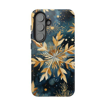 Gold Floral Snowflakes on Midnight Blue - Samsung Galaxy Series Case