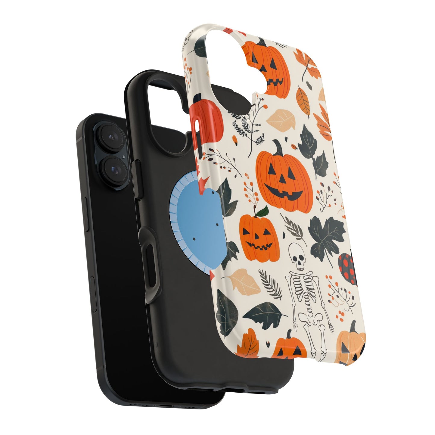 Spooky Pumpkin & Skeleton MagSafe iPhone Case – Halloween Jack-O'-Lantern Design