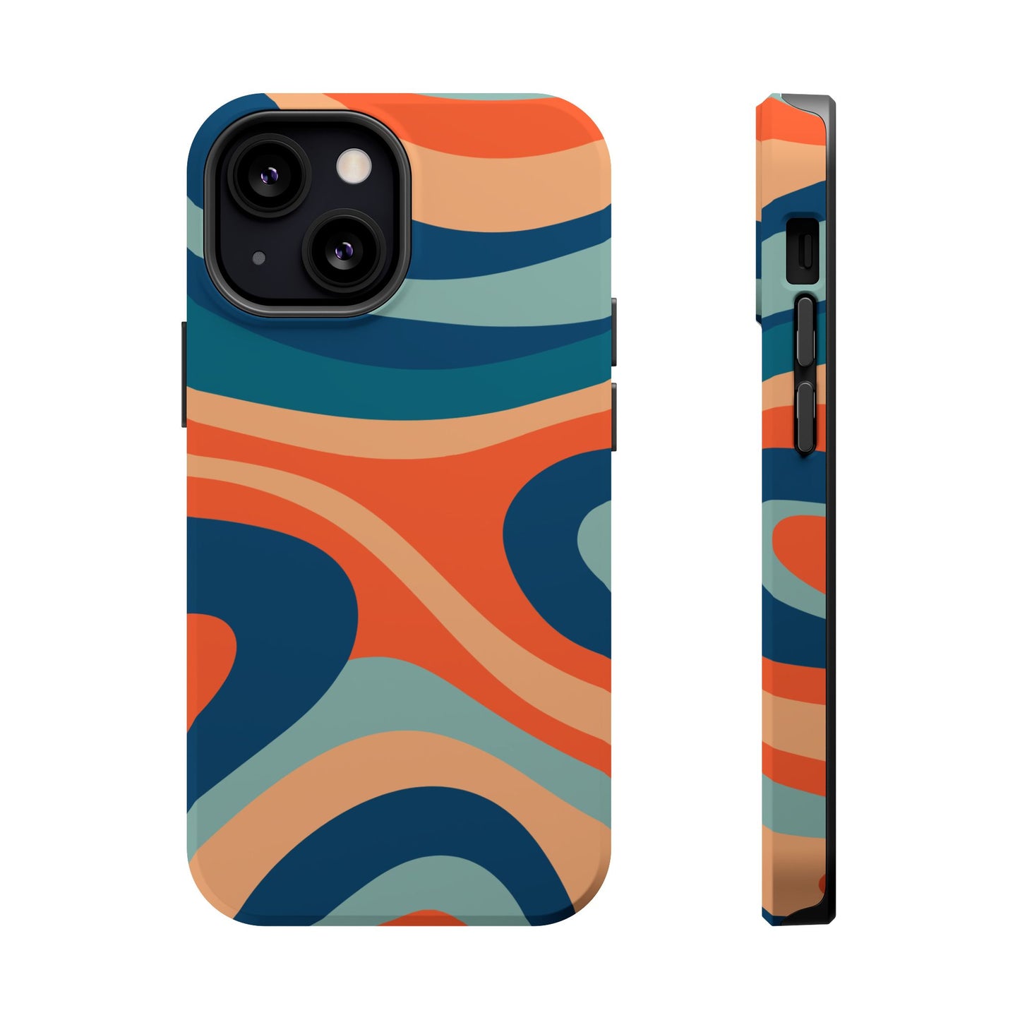 Retro Vibe Wavy Stripes MagSafe iPhone Case – 70s-Inspired in Teal, Orange, and Rust