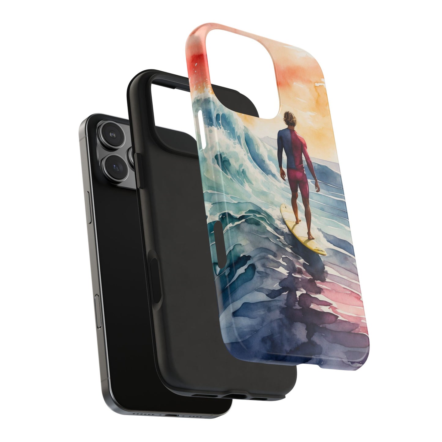 Surfer’s Sunset Wave iPhone Case – Vibrant Watercolor Design