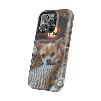 Relaxing Chihuahua by Fireplace MagSafe iPhone Case – Functional and Cozy Design