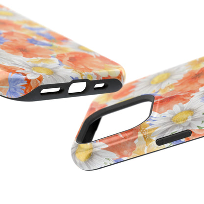 Watercolor Wildflower Pattern MagSafe iPhone Case – Durable Matte Finish with Daisy, Poppy & Cornflower Design