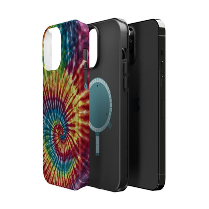 Vibrant Spiral Tie-Dye MagSafe Case – Retro Rainbow Design