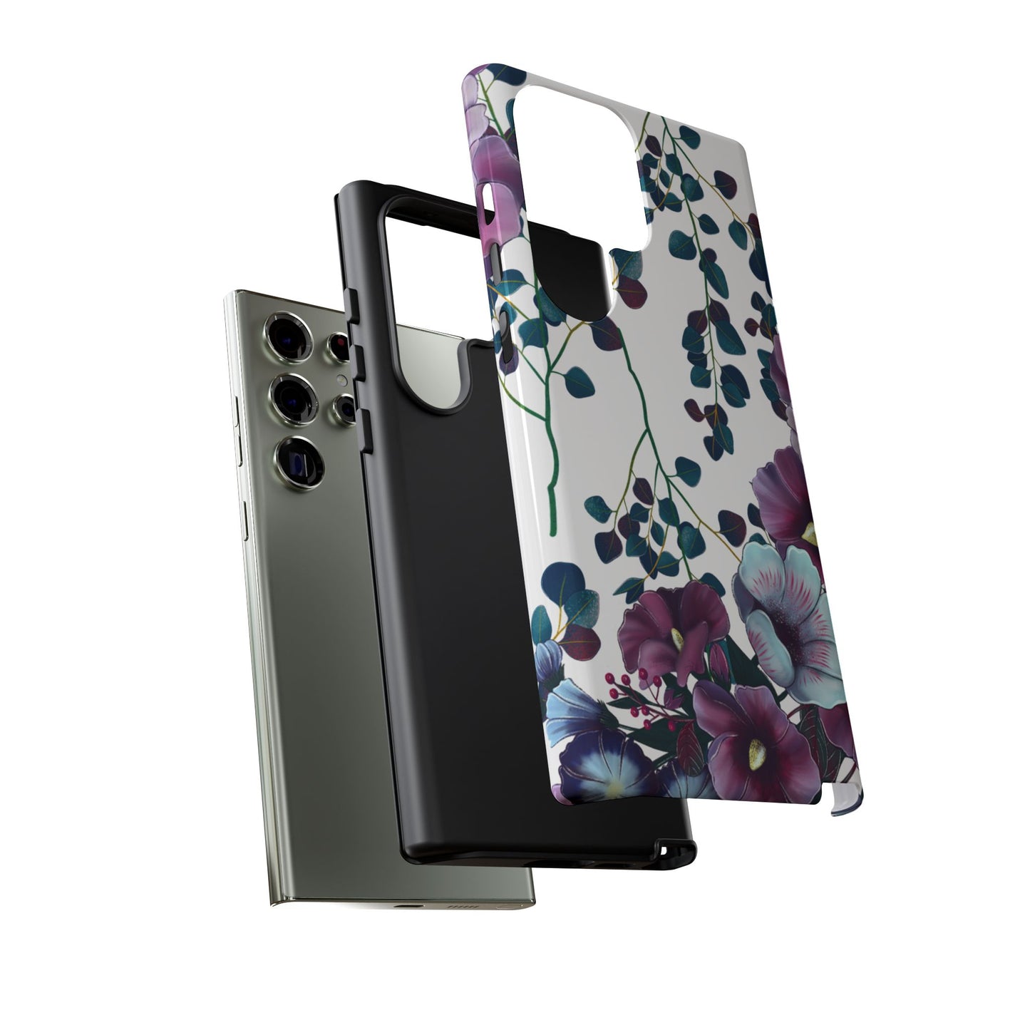 Moody Purple & Teal Floral Samsung Galaxy Series Case – Elegant Botanical Design