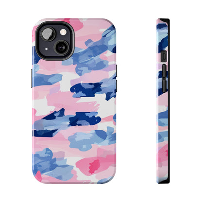 iPhone Case: Dynamic Pink & Navy Brushstroke Art