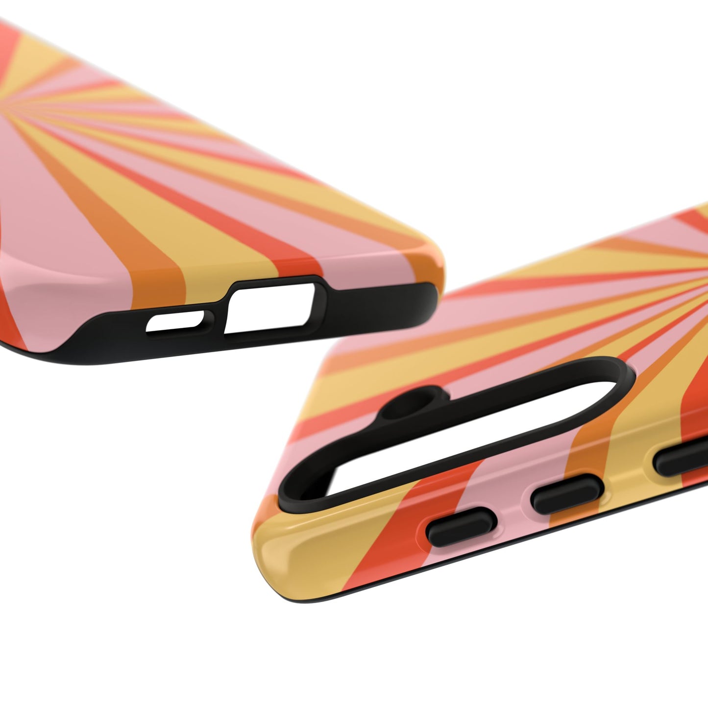 Bold Retro Sunburst Samsung Galaxy Case – Vibrant 70s-Inspired Rays in Orange, Pink, and Yellow