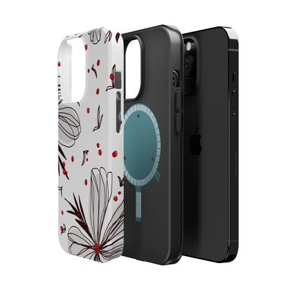 Minimalist Line Art Floral Tough MagSafe iPhone Case – Bold Red and Black Design, Shockproof Protection