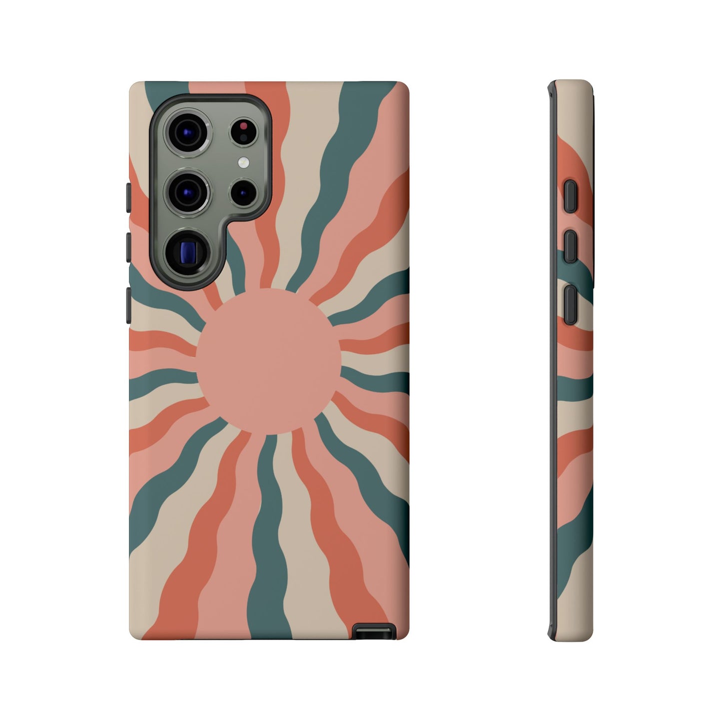 Retro Sunburst Samsung Galaxy Case – Bold 70s-Inspired Waves in Coral, Teal, and Cream