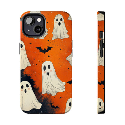 Spooky Ghosts & Bats iPhone Case – Vibrant Orange Halloween Design