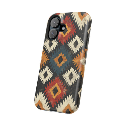 Rustic Tribal Sunburst Tough MagSafe iPhone Case – Vibrant Geometric Design, Dual-Layer Protection