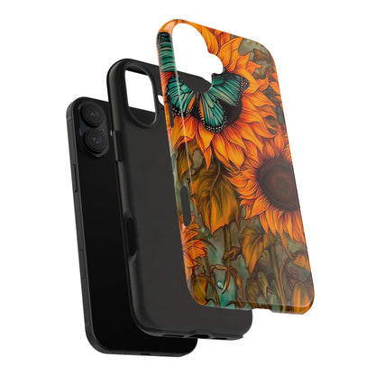 Vintage Blue Butterfly & Sunflower Art – iPhone Case