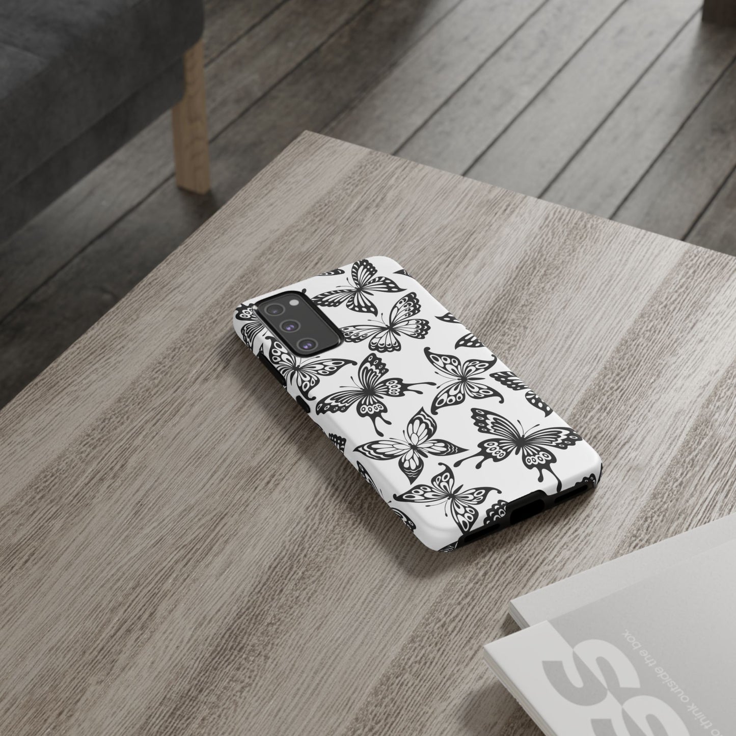Monochrome Butterfly Pattern Samsung Galaxy  Case – Dual-Layer Protection with Matte Finish