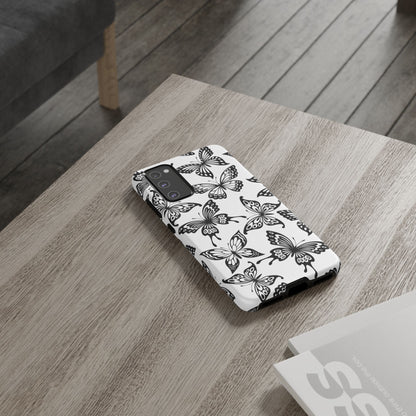Monochrome Butterfly Pattern Samsung Galaxy  Case – Dual-Layer Protection with Matte Finish