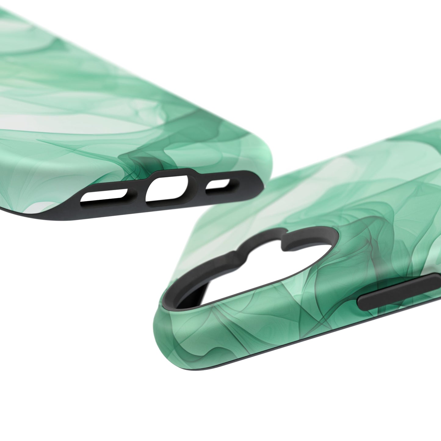 Translucent Flowing Green Fabric MagSafe iPhone Case – Elegant Fluid Design