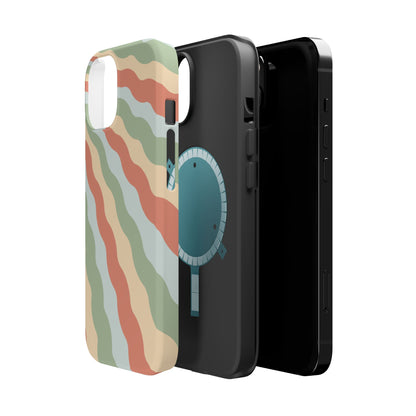 Earthy Retro Waves MagSafe iPhone Case – 70s-Inspired Wavy Stripes in Soft Green, Cream, and Rust