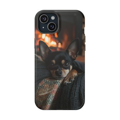 Cozy Chihuahua Fireplace MagSafe iPhone Case – Elegant and Functional Design