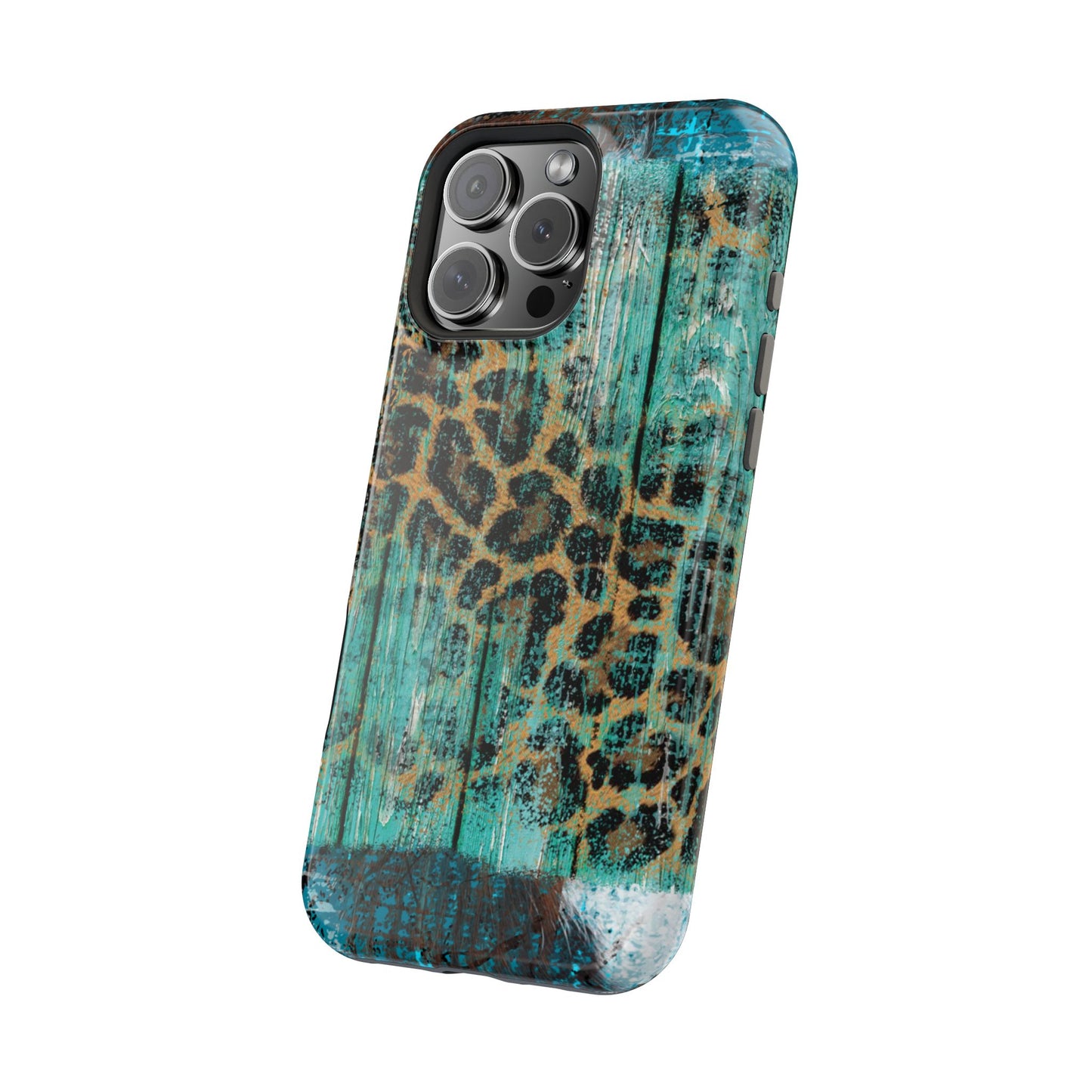 Turquoise Rustic Leopard Wood - MagSafe  iPhone Series Case