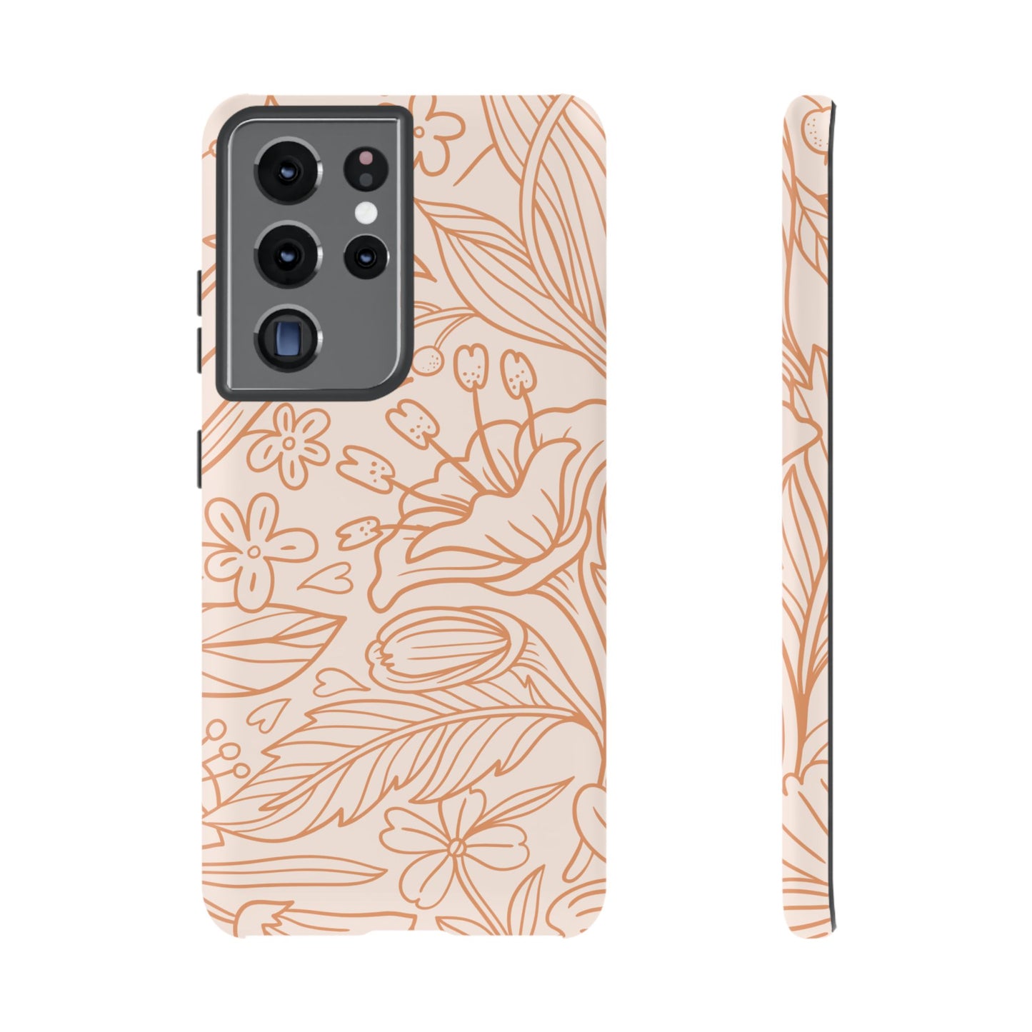 Soft Terracotta Floral Line Art Tough Samsung Galaxy Case – Minimalist Botanical Design with Dual-Layer Protection