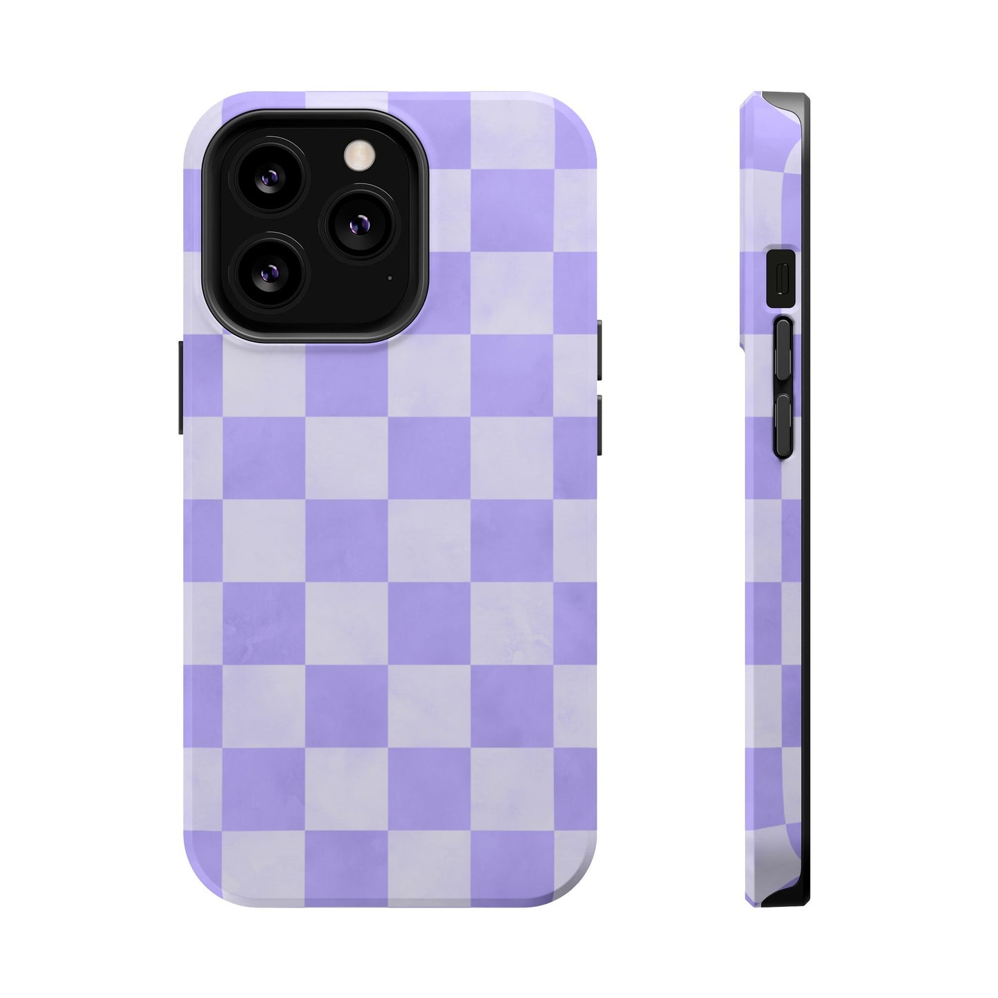 Lavender Checkerboard MagSafe iPhone Case – Shockproof, Smooth Matte Finish, Dual-Layer Design