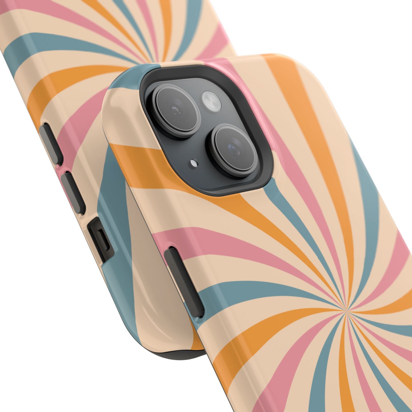 Retro Swirl Pattern MagSafe iPhone Case – Bold 70s Vibe in Pink, Orange, and Orange