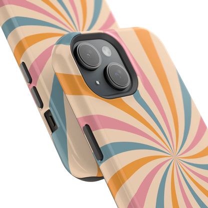 Retro Swirl Pattern MagSafe iPhone Case – Bold 70s Vibe in Pink, Orange, and Orange