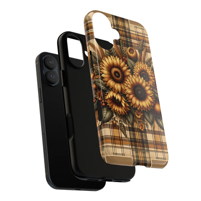 Country Sunflower Phone Case - Harvest Hues - Vintage Style Sunflower Plaid - BOGO Cases