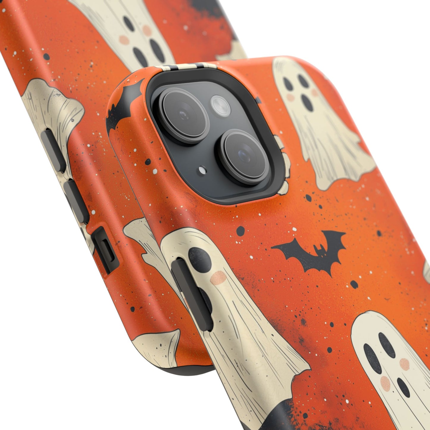 Spooky Ghosts & Bats  MagSafe iPhone Case – Vibrant Orange Halloween Design