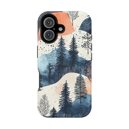 Winter Forest MagSafe iPhone Case | Watercolor Trees & Mountains