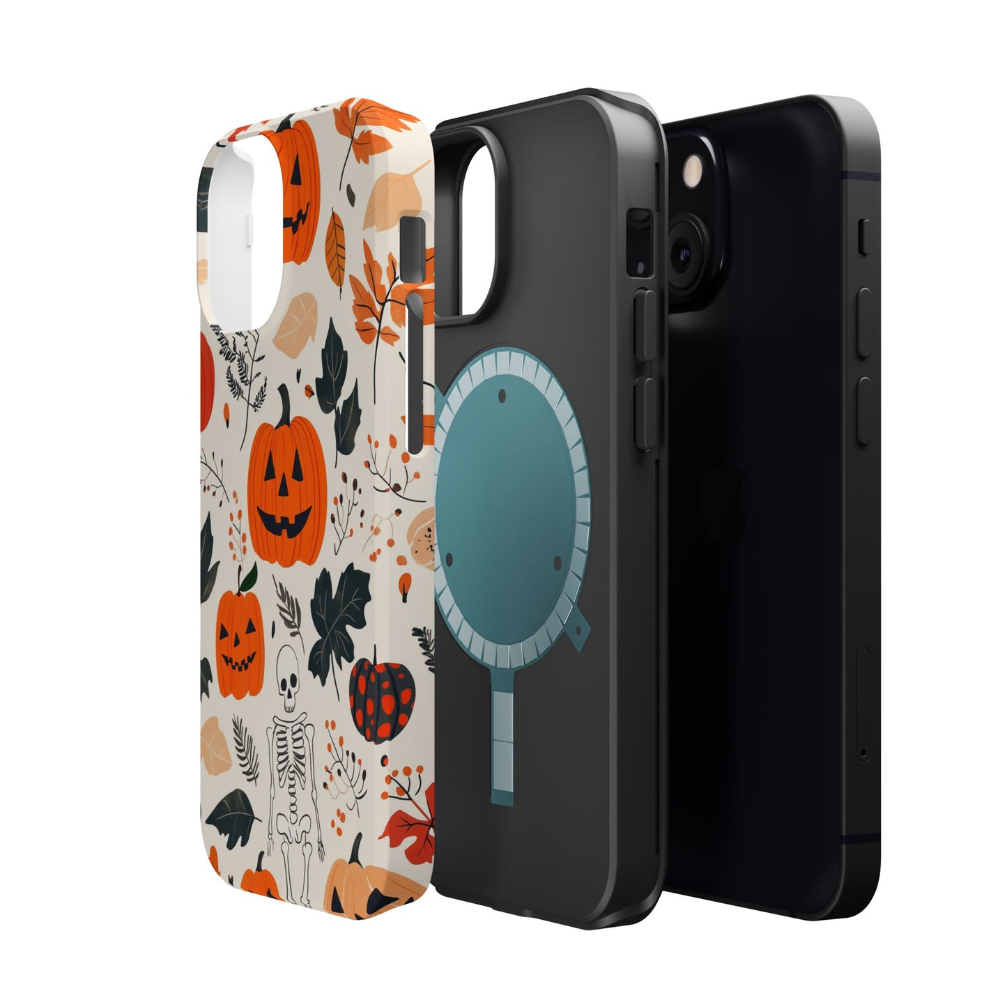 Spooky Pumpkin & Skeleton MagSafe iPhone Case – Halloween Jack-O'-Lantern Design