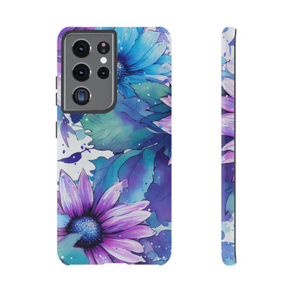 Purple & Teal Watercolor Floral Samsung Galaxy Case - Artistic Flower Design