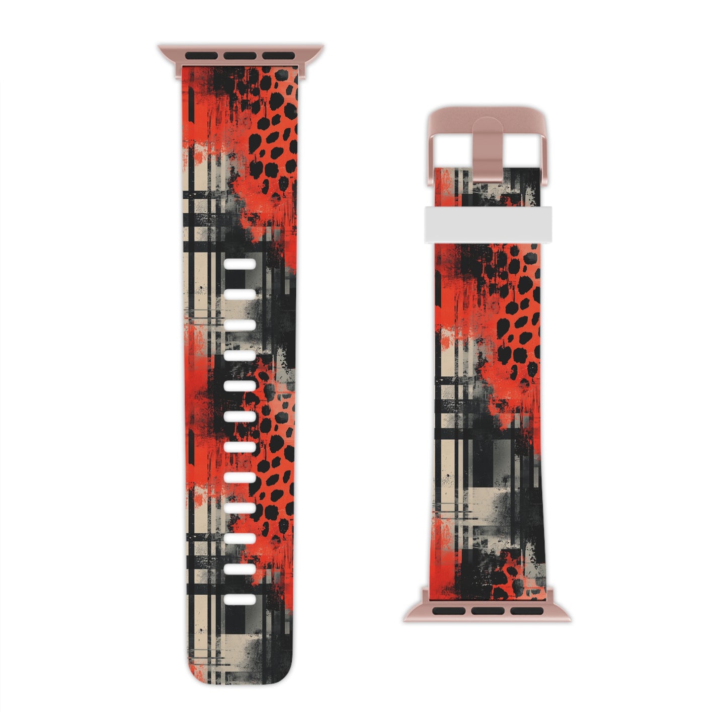 Cheetah Plaid Red & Black Pattern Apple Watch Band