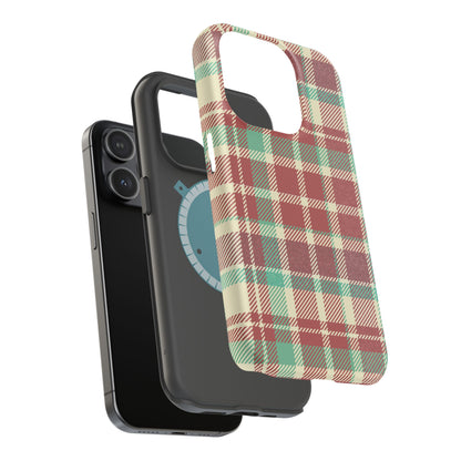 Retro Red & Cream Plaid – MagSafe iPhone Case with Classic Elegance