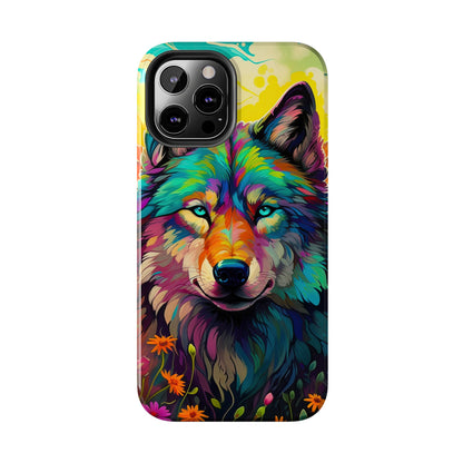 Rainbow Wolf in Bloom – iPhone Case with Vivid Nature Design