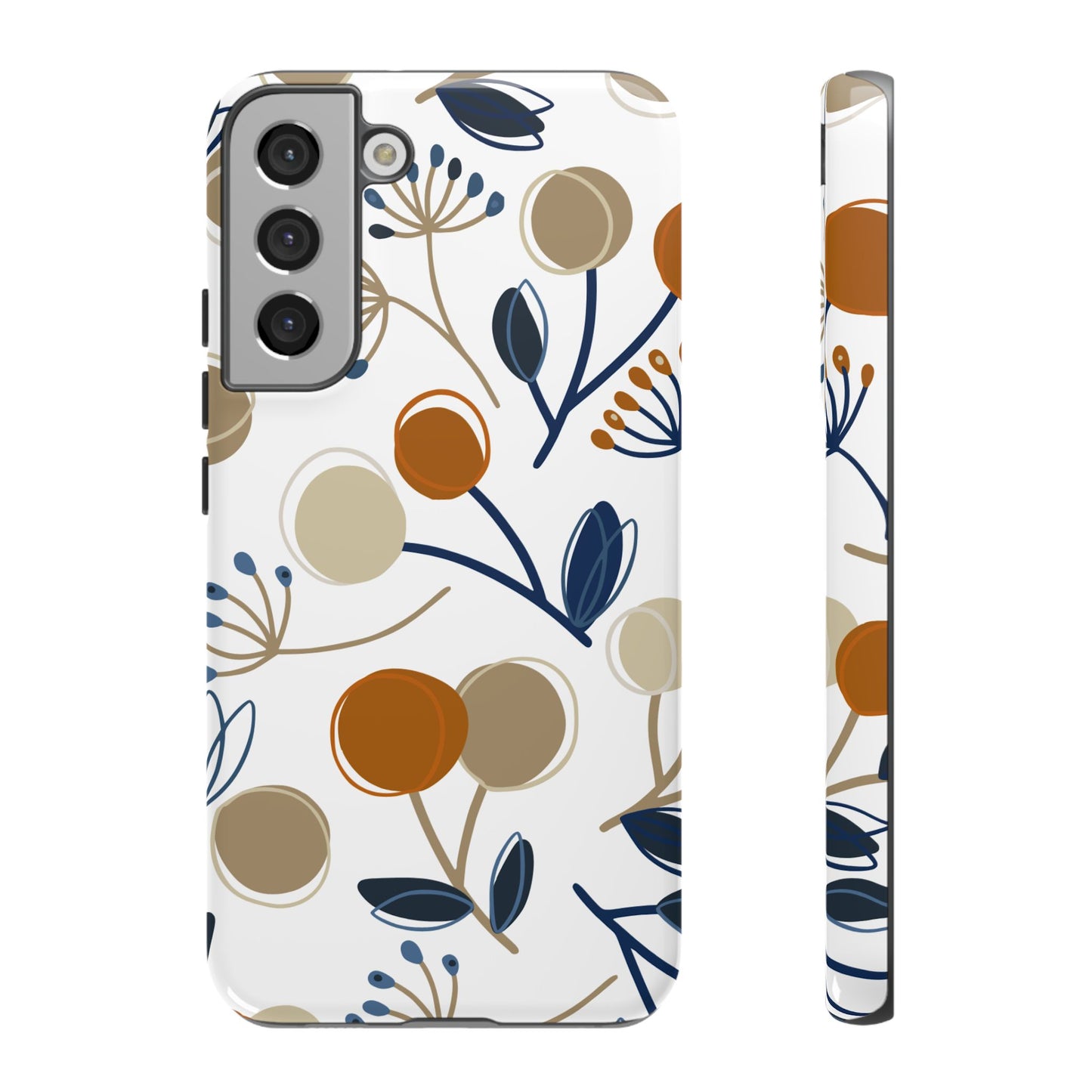 Modern Botanical Berries Tough Samsung Galaxy  Case – Earthy Tones & Navy Accents, Shock-Resistant