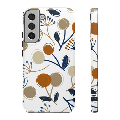 Modern Botanical Berries Tough Samsung Galaxy  Case – Earthy Tones & Navy Accents, Shock-Resistant