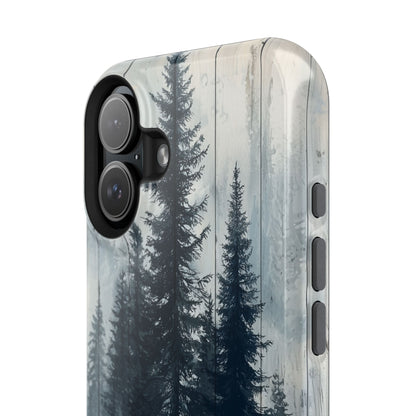 Rustic Pine Forest MagSafe iPhone Case - Blue Toned Woodland Design