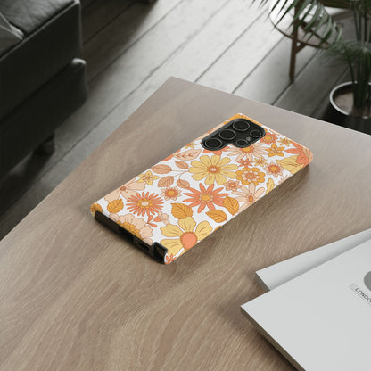 Vintage Floral Bloom Samsung Galaxy Case – Warm Orange & Yellow Retro Flower Design with Matte Finish