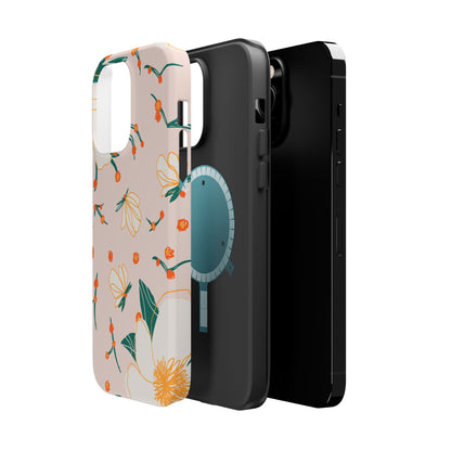 Elegant Magnolia Blossom Tough MagSafe iPhone Case – Soft Blush Background, Shock-Resistant Design