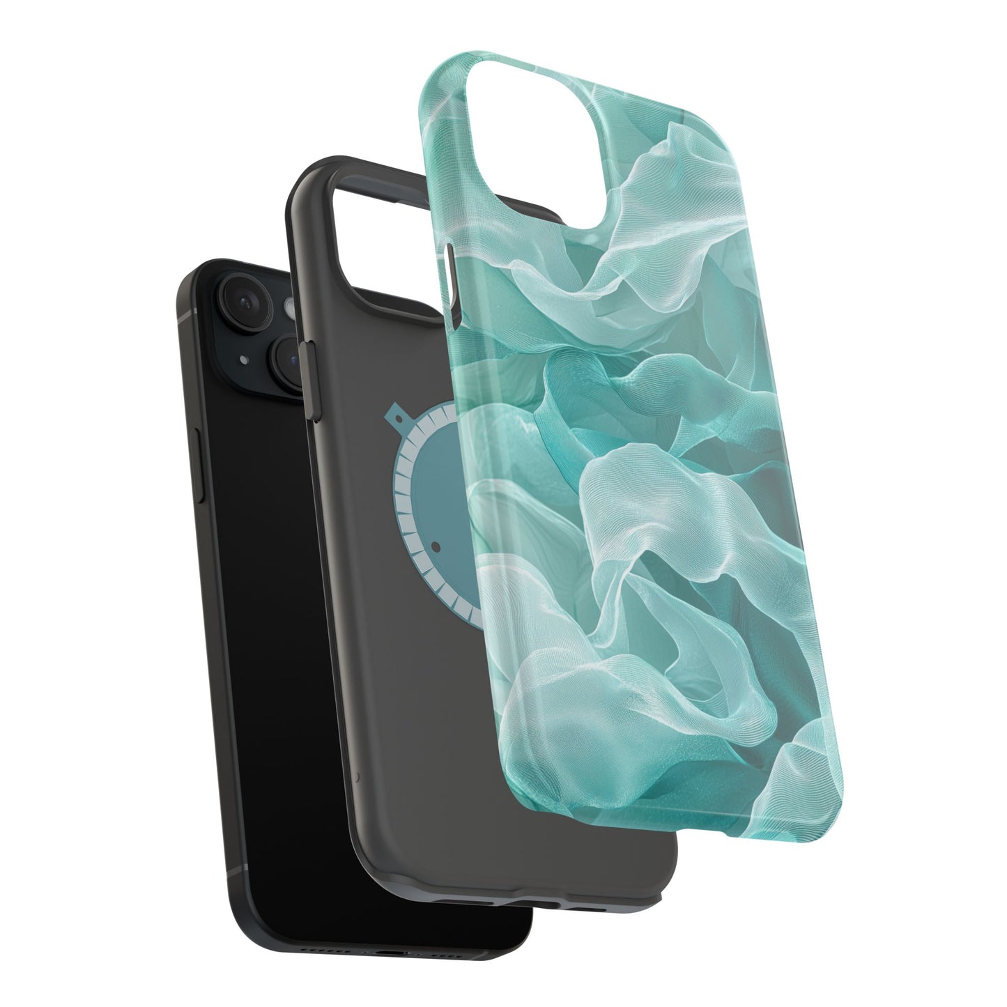 Elegant Flowing Teal Fabric MagSafe iPhone Case – Soft Waves Design