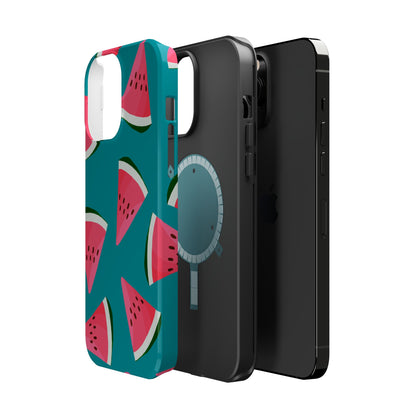 Watermelon Bliss MagSafe iPhone Case – Vibrant Summer Fruit Design on Teal Background