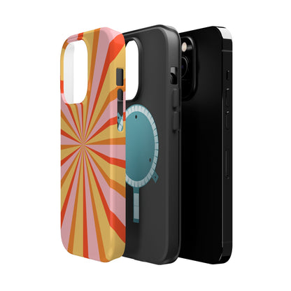 Bold Retro Sunburst MagSafe iPhone Case – Vibrant 70s-Inspired Rays in Orange, Pink, and Yellow