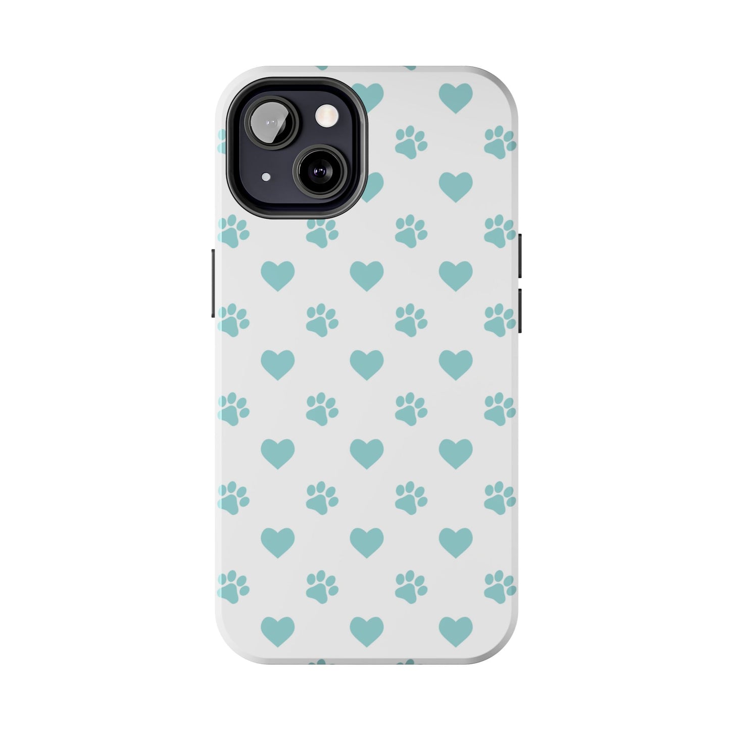 Mint Green Paw Print & Heart iPhone Case – Stylish Pet Lover’s Essential